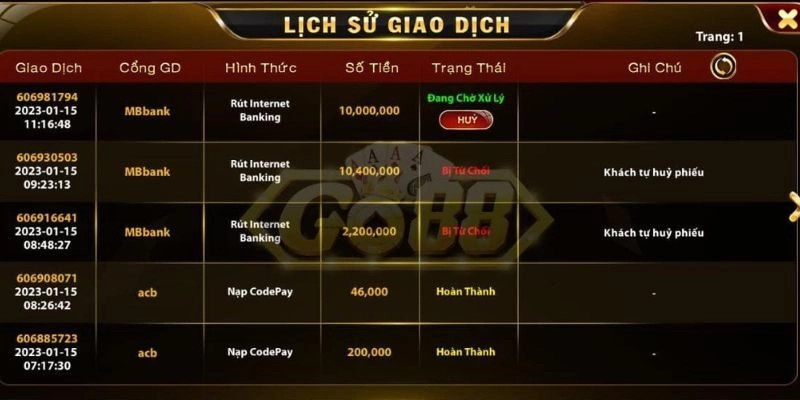 Lịch sử giao dịch cho người chơi dễ nắm rõ